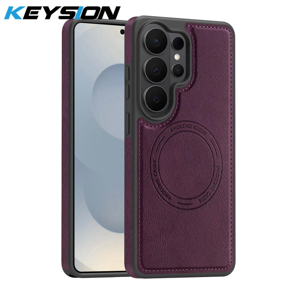 KEYSION Retro PU Leather Case for MagSafe for Samsung Galaxy S25 S26 Ultra 5G S26+ S25 FE Magnetic Shockproof Phone Cover