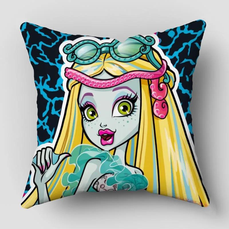 Monster High Pillow Cover Bedroom Home Office Decorative Pillowcase Square Zipper Pillow Cases Satin Fabric 10.16WJY