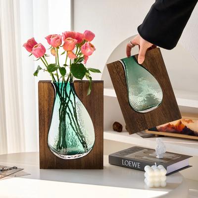 Nordic Creative New Solid Wood Transparent Glass Vase Home Design Decoration Hotel Decoration Vases Hydroponics Flower
