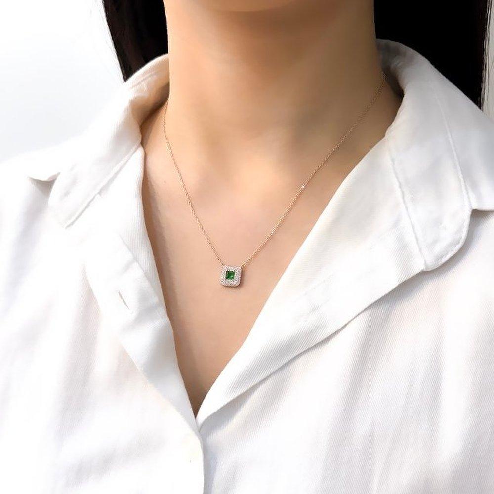 [Opalhouse] 925 Silver Emerald Q Square Necklace Opmun11931