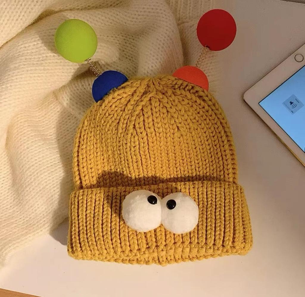 Style Hat Versatile Cute And Funny Big Eye Womens Warm Hatscaps Knitted