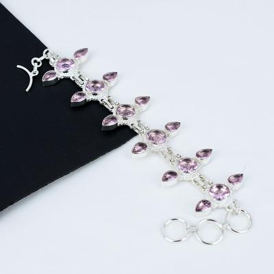 Handgefertigtes Armband aus 925er Sterlingsilber mit rosa Kunzit-Edelstein – ideales Geschenk – Armband mit verstellbarer Kette