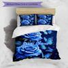 3PC Custom Name Blue Roses Butterflies Bedding Set Duvet Cover Closure Includes 1 Duvet Cover & 2 Pillowcases for Bedroom