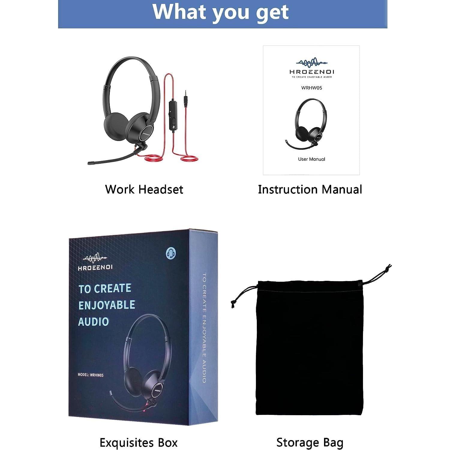 

Наушники NUBWO WRHW05 с микрофоном для ПК и ноутбука, разъем 0,138 дюйма, рабочие наушники с кабелем, Zoom, конференц-связь с устройством, колл-центр 19.05*15.5*4.6cm чёрный