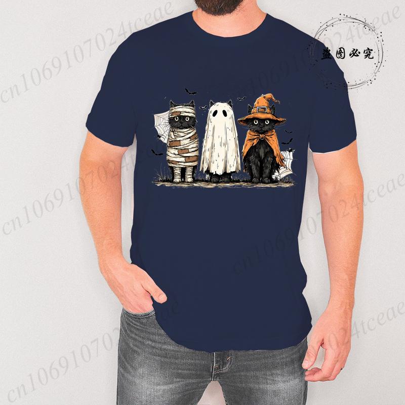 Mens TShirts Black Cat Pumpkin Print TShirt Funny Retro Halloween Graphic Tees for Men Women Clothes Tops Short Sleeve Shirts