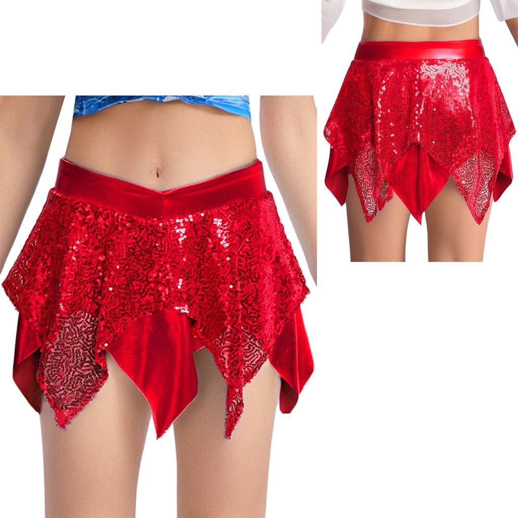 Versatile Girls Stage Outfit: Metallic Sequins Asymmetric Skirt for Dance Competition, Party & Halloween Costume