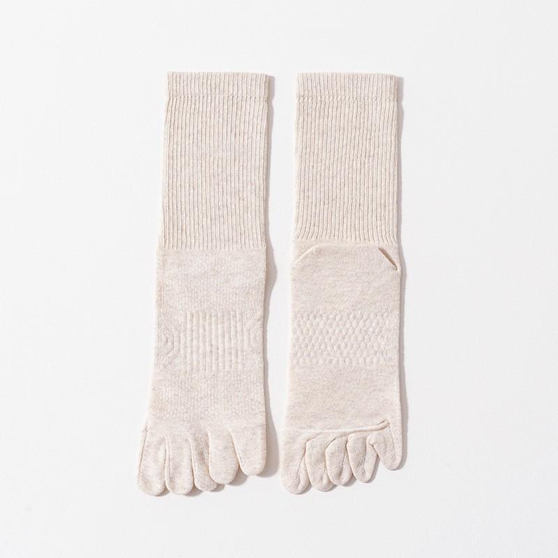Solid Color Five-Finger Socks Men'S Pure Cotton Boneless Medium Tube Socks Breathable, Sweat-Absorbing, Deodorant And Antibacterial Cotton Split-Toe
