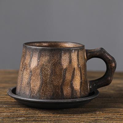 300ml European Style Stoneware Coffee Mug With Saucer Retro Tea Cup Afternoon Tea Set for Women Mom