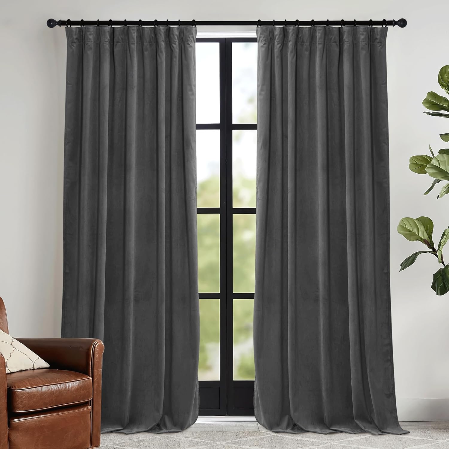 

Шторы из бархата шалфеевого цвета 84 дюйма, светонепроницаемые супермягкие бархатные шторы с тесьмой для плиссе для гостиной 52 W x 84 L серый