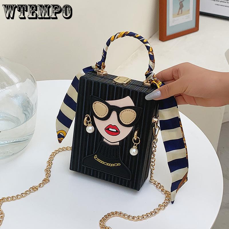 Torebka Pudełko Kreatywna Nisza Graffiti Torebka na Telefon Vintage Torebka Wieczorowa Torebka na Telefon z Łańcuszkiem