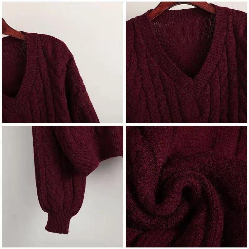 Lockerer Strickpullover mit Puffärmeln Laternenärmel Kurzer Pullover Pure Desire Wind Top