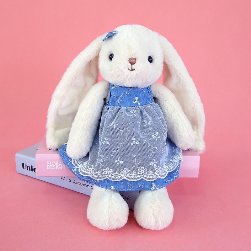 30cm Lace Bunny Plush Toy Stuffed Fluffy Blue Dressed White Rabbit Lop Ears Cartoon Animal Sweet Plushie Gift