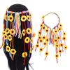 Flower Hippie Headband Floral Crown Behemain Sunflowers Hair Accessories Beads Adjust Flower Headdress for Womens