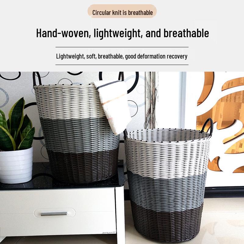 Blue Rattan Woven Laundry Hamper: Multipurpose Basket for Clothes, Toys, and Home Storage