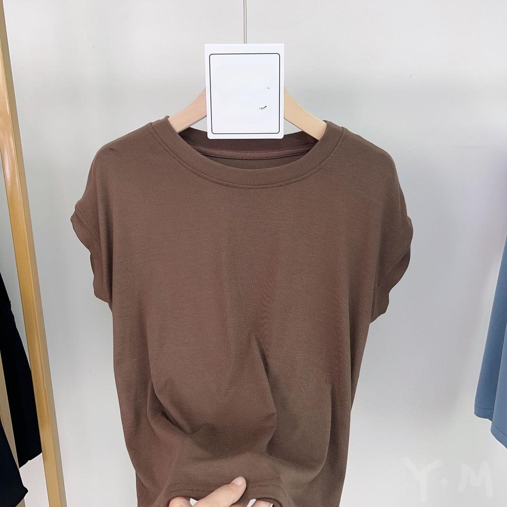 Short Sleeved T-shirt for Women Niche Solid Color Fashionable Summer Outfit Thin Top