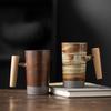 Ceramic Mug Wooden Handle Coffee Cup Vintage Kiln Variation Pottery Large Capacity Tea Water Cup for Home Office Kitchen