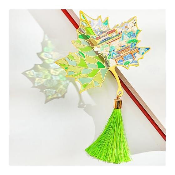 TARATI Refrigerator Magnets, Bookmarks, Metal, Translucent Design, Leaf Motif, Stained Glass Style, Tassel, Bookmark & Refrigerator Magnet, Japanese