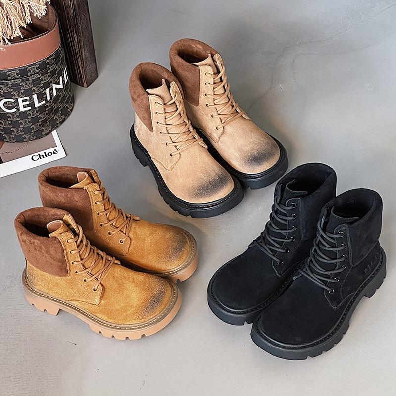 Retro Martin Boots Women's Autumn and Winter New Casual Style Big Head Boots Thick Heel Short Boots
