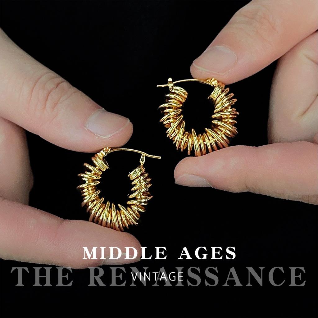

European and American wind elastic spiral hollow large circle exaggerated earrings retro gold-plated earrings earrings