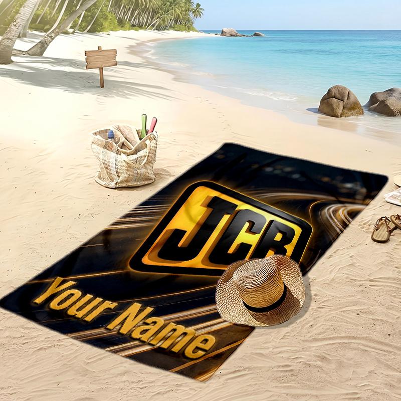 JCB Custom Beach Towel, Print Your Name Text Lightweight Absorbent Towel for Swimming Travel