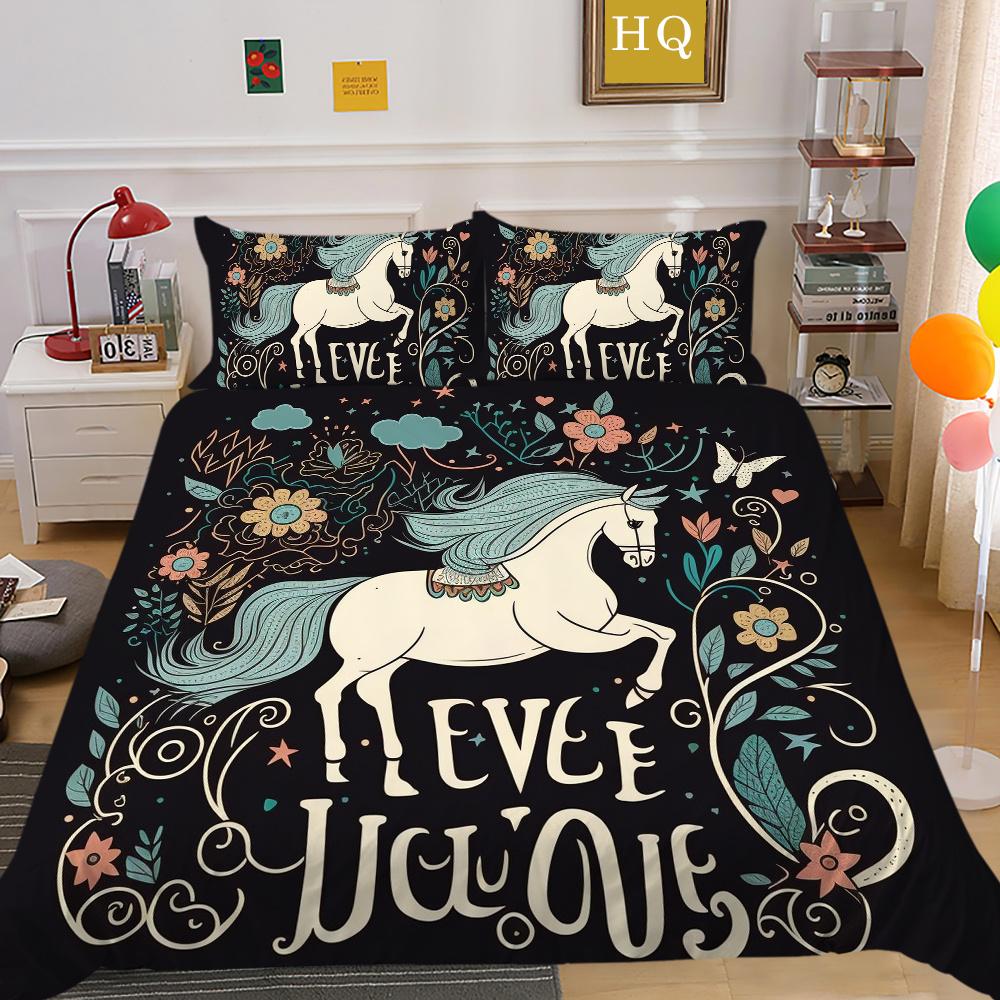 

Домашний комплект постельного белья с 3D принтом единорога, детский мягкий полиэстеровый комплект постельного белья, полноразмерные пододеяльники EU Single 135x200cm
