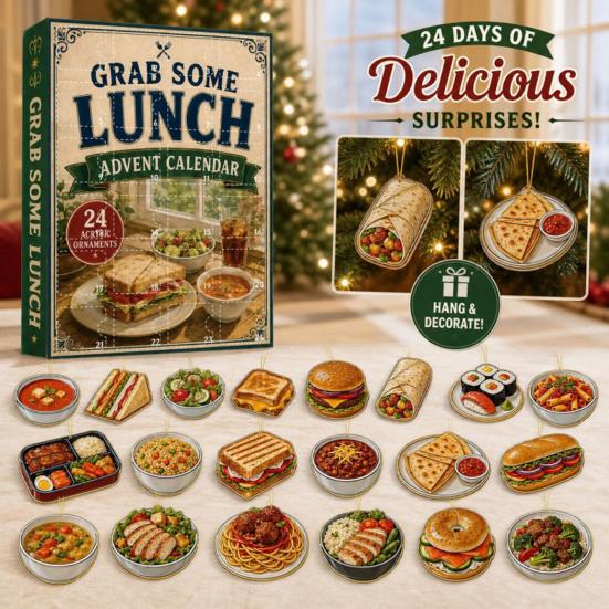 Fun Holiday Ritual Gift Grab Some Lunch Advent Calendar, 24 Days 2D Acrylic Food Seasonal Home Decor Ornaments Christmas Countdown Calendar for Tree,