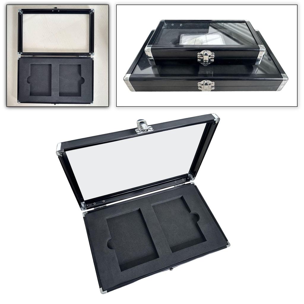 Trading Card Display Case Storage Box Portable Collection Aluminum Card Case Showcase for Sports Cards Collection Table Top