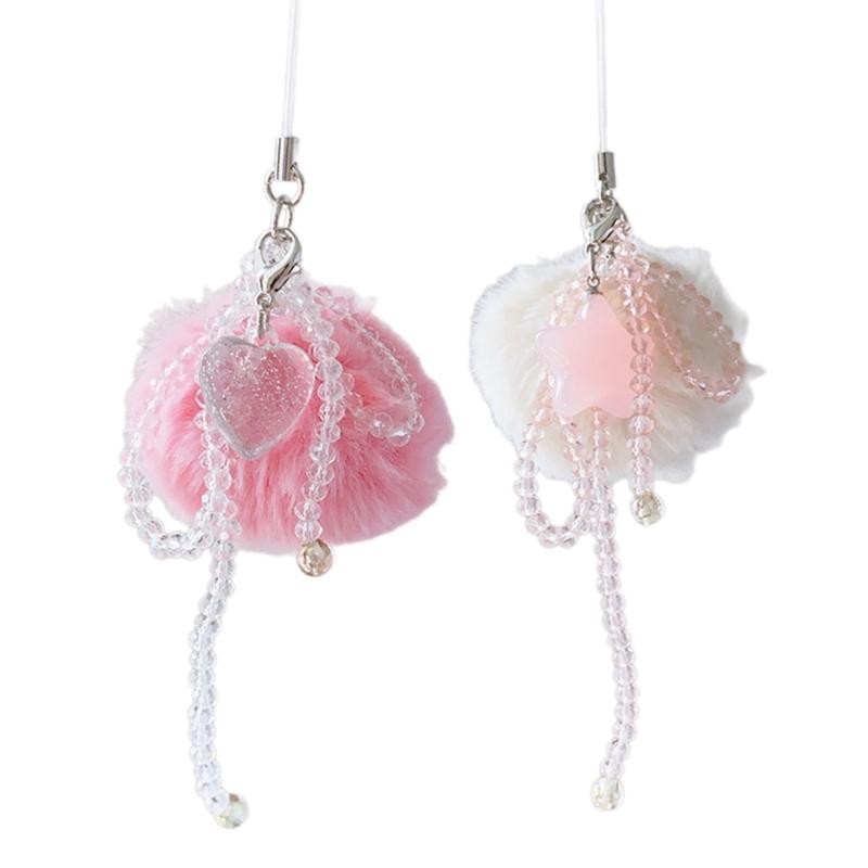 Bead Heart Star Pendant Phone Charm Hangings Rope Sweet Phone Chain Strap Bag Decoration Lanyard Keychain Accessory