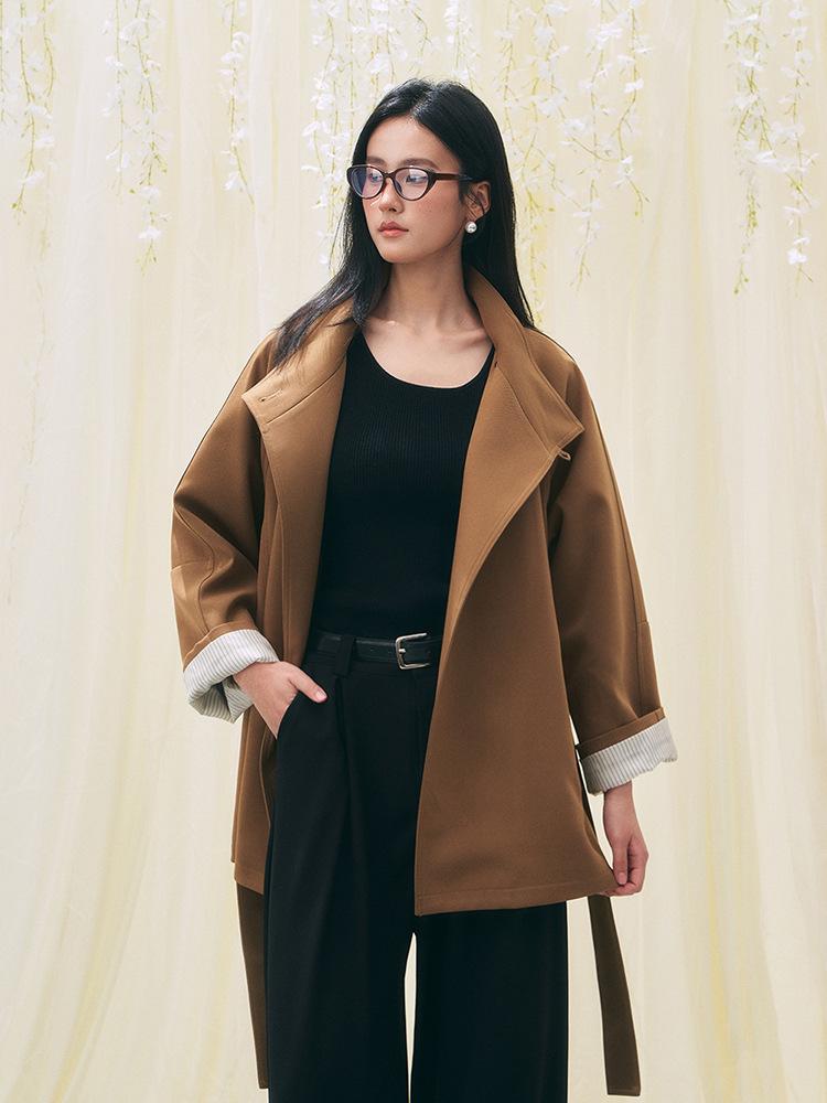 Early spring new retro Barn style versatile stand-up collar small medium and long trench coat women