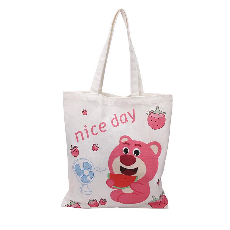 Canvas Tote Bag Large Capacity Casual With Lotso And Letter Print For Daily Use