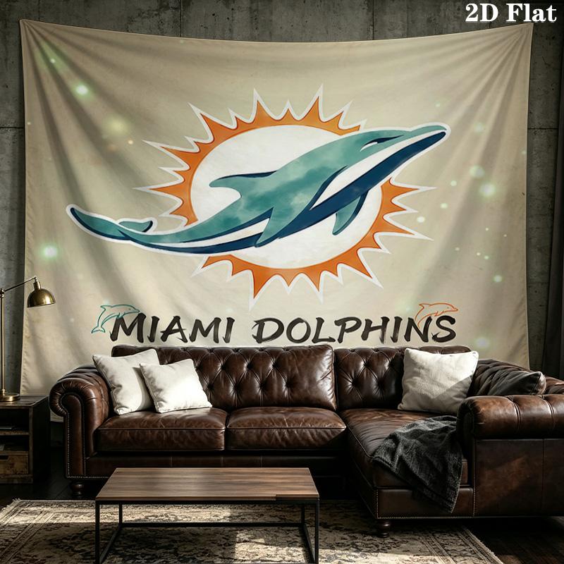 Benutzerdefiniertes Namensschild Miami Dolphins Bedruckter Wandteppich – Wandbehang für Schlafzimmer, Studentenwohnheime und Heimdekoration