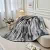 Ink-wash Painting Striped Blanket, Double-Sided Sofa Throw, Flannel Blanket for Air-Conditioned Afternoon Naps