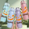 1PC Halloween Pumpkin Face 750ml Color Plastic Sports Water Bottle Leakproof Flip Straw Lid Suitable for Sports Office Home Use