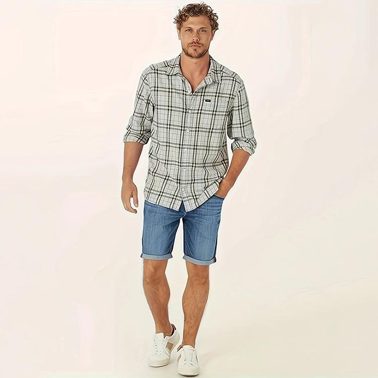 

Новая мода Новые мужские повседневные прямые брюки-трубы с подвернутым краем, ковбойские брюки средней длины, брюки с пятью карманами XXL светло-синий