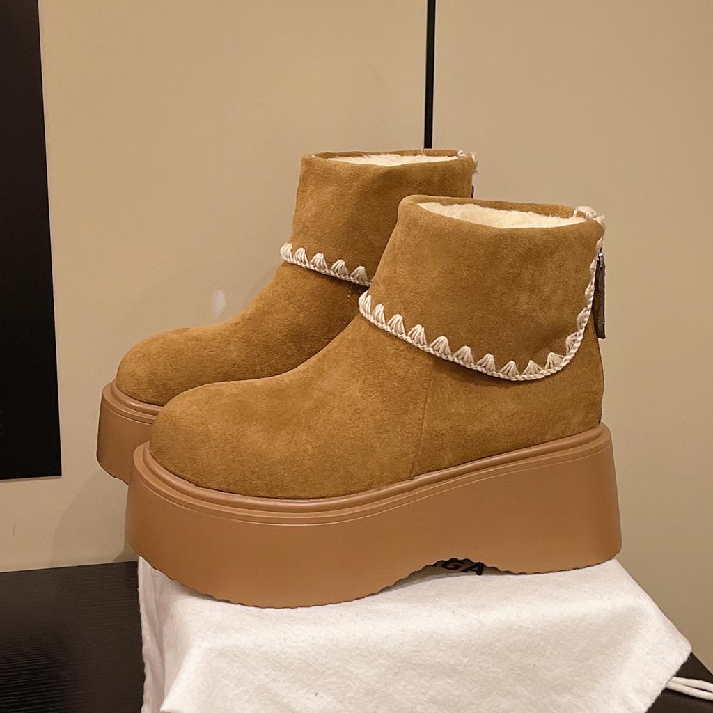 Fashion Platform Thick Bottom Fur Women Snow Boots Autumn Winter Women's Shoes Female Warm Cotton Height Increase  Short Booties
