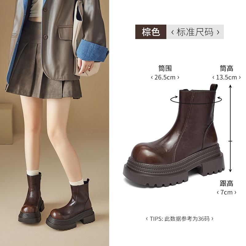Augustine platform Martin boots new autumn and winter black thick heel medium tube short boots British style boots