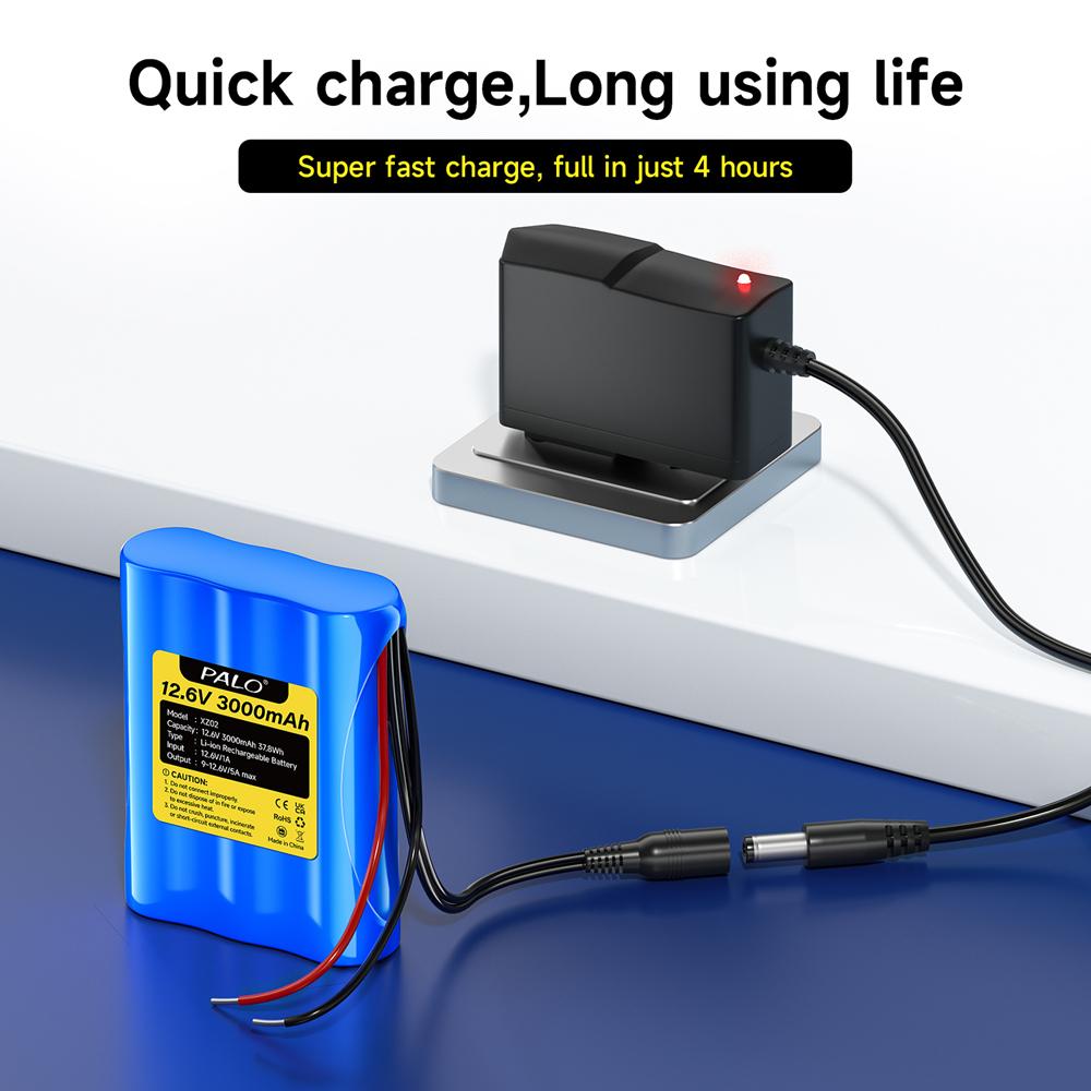 PALO Original 12.6V Battery 12V/12.6V Rechargeable Li-Ion Battery Pack 3Ah 12Vportable Battery for Devices RC Car Boat DIY Robot