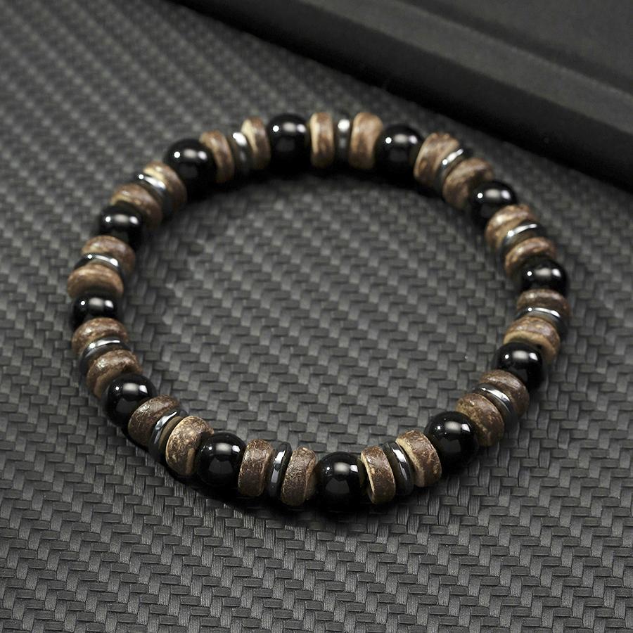 New Men Fashion Strand Bracelet Natural Onyx Tiger Eyes Blue Howlite Stone Wooden Coconut Beads Braslet Versatile Accessories