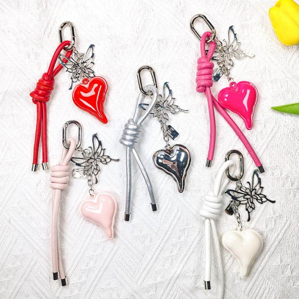 Butterfly Heart Shaped Bag Pendant Anti-Lost Braided Rope Key Chain  Jewelry Accessories