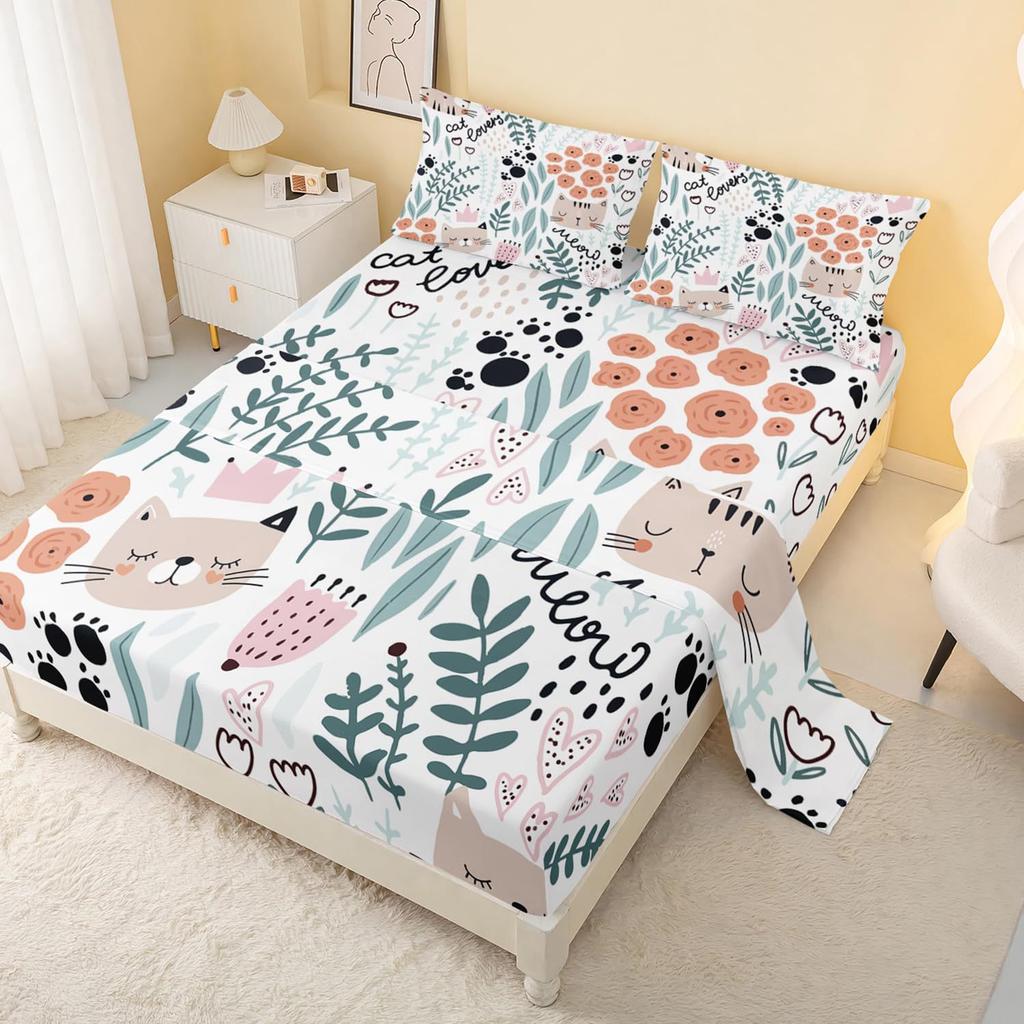 Cute Cartoon Panda Pattern Bed Hat Four-Piece Bedding Set Bedroom Dormitory Bedding Decoration