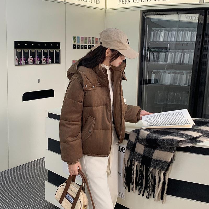 Autumn and Winter New Thick Corduroy Cotton-padded Jacket Loose Ladies Short Hooded Cotton-padded Jacket.