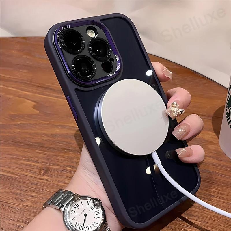 Luxury Magnetic Metal Bumper Protection Case Shelluxe for IPhone 16 15 14 Plus 13 12 Pro Max Cases Translucent Hard Phone Cover