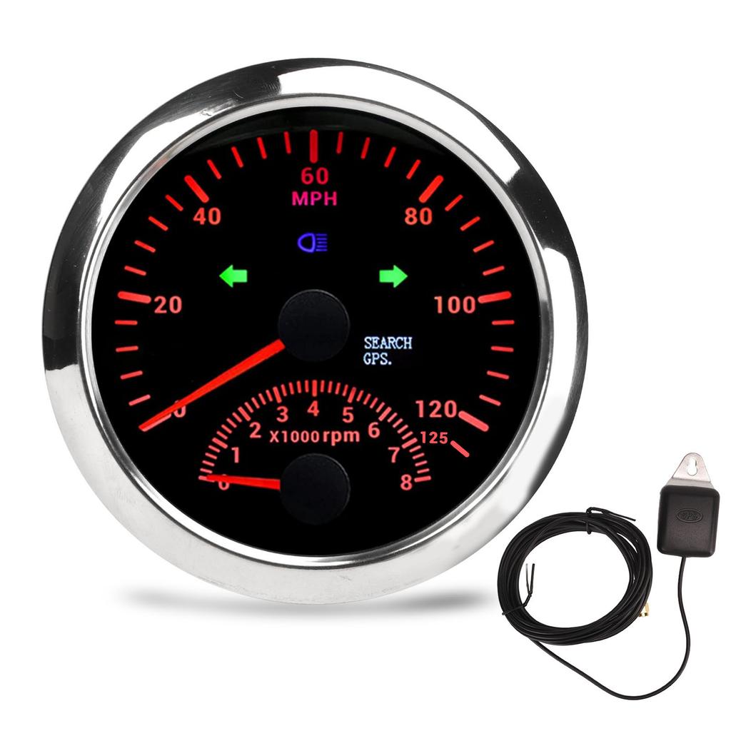 85mm GPS Speed Gauge 3 3 8in 0‑125MPH Waterproof DC9‑32V for Ship Yacht Motorcycle ATV Engineering Vehicle Black Dial