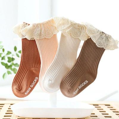 Calcetines de Encaje para Bebé Recién Nacida Calcetines Altos de Algodón Antideslizantes para Niñas Princesa Medias Largas de Otoño Invierno 0-3T