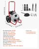 Drain Cleaner Machine 22m x 9.5mm, Sewer Snake Auger Manual Feed on Wheels, Portable Drain Cleaning Machine with 6 Cutters & Air-activated Foot Switch