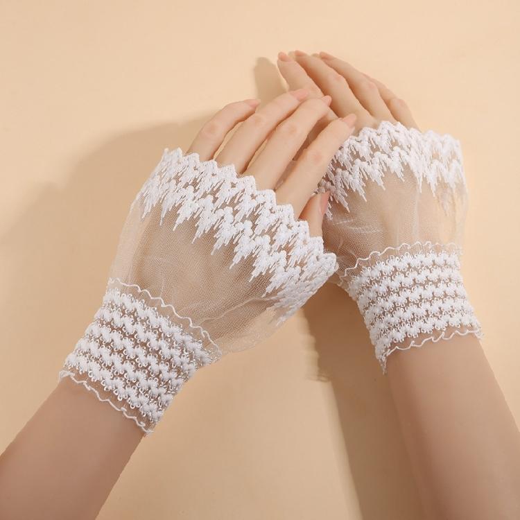 Stylish Sheer Wrist Cuffs Lace Pattern Detail Nails Photography Accessories Lightweight Fabric