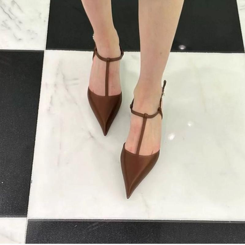 Fashion 2024 New Slimming T-shaped Pumps Women Sexy Thick Heel Pointed Mid Heel Single Shoes Stain Summer Shallow Party Dress Shoe