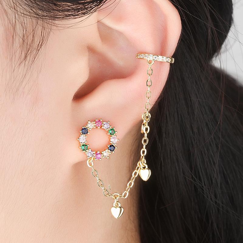 Earrings Women'S Careful Heart Zircon Long Stud Earrings Heart-Shaped Colored Zirconium Earrings
