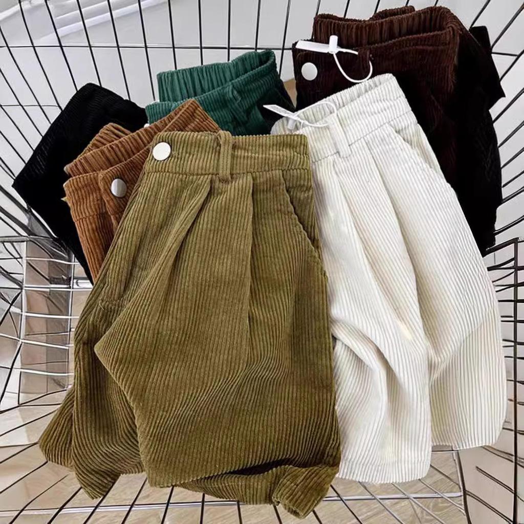Women's High-Waist Retro Corduroy Shorts A-line Slimming Casual Wide-Leg, Petite Fit for 2025 Autumn/Winter Collection