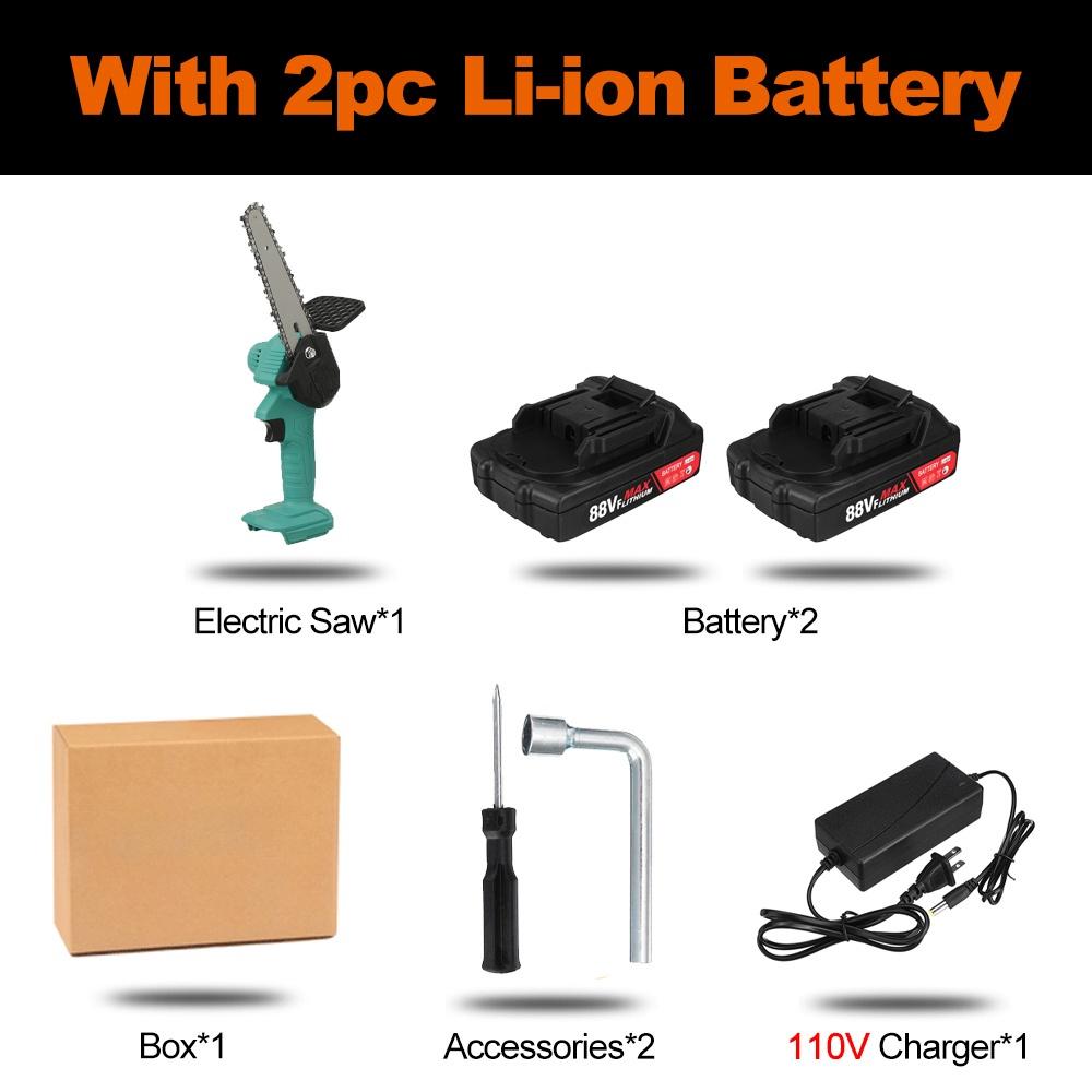 1200W 6 Inch Pruning ChainSaw Woodworking Cutter Power Tool Cordless Garden Logging Saw Electric Chain Saw With 2 Battery